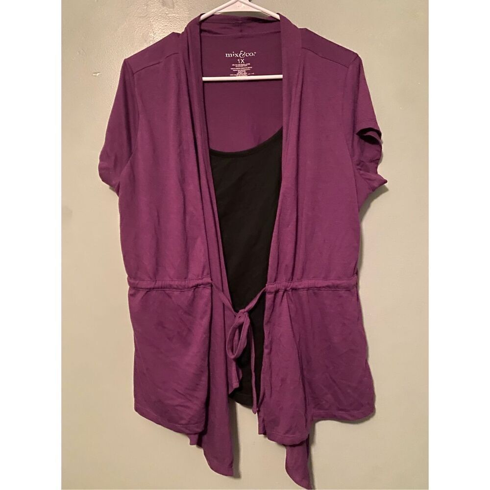 Mix & Co Purple Black Built In Tank Top Short Sleeve Cardigan Size 1X